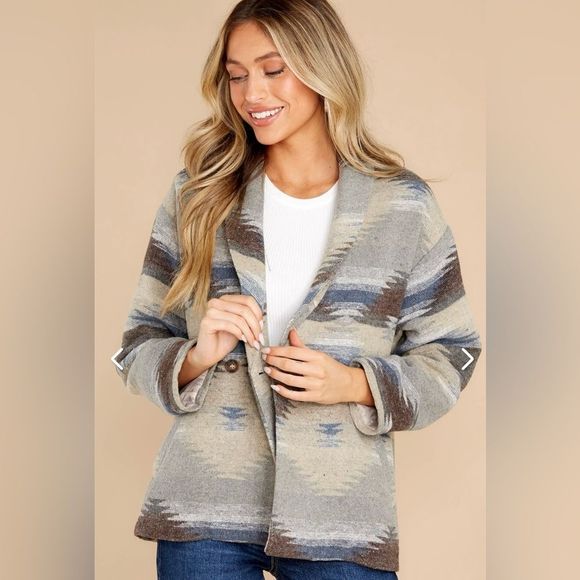 Red Dress Boutique Jackets & Blazers - Red Dress Aura Setting The Standard Southwestern Blazer Jacket Oversized Taupe M